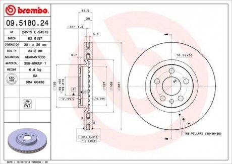 Тормозной диск BREMBO 09.5180.24