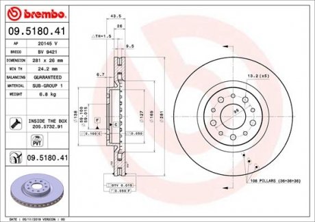 Гальмівний диск Fiat Tipo BREMBO 09.5180.41