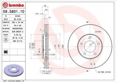 Купить Тормозной диск Chrysler Voyager BREMBO 09.5801.10 (фото1) подбор по VIN коду, цена 2418 грн.