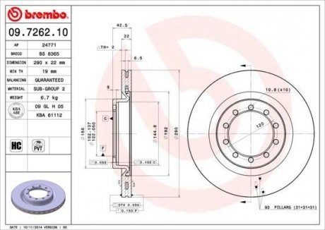 Тормозной диск Renault Master BREMBO 09.7262.10