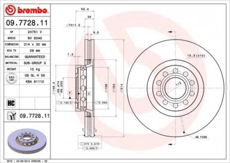 Тормозной диск BREMBO 09.7728.11