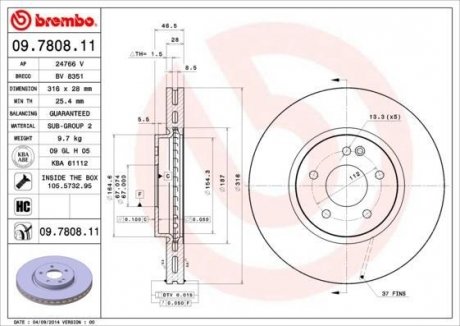 Диск гальмівний FINITO Mercedes W202, W210, S210, CLK-Class BREMBO 09.7808.11