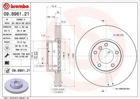 Купить Тормозной диск BMW E39 BREMBO 09.8961.21 (фото1) подбор по VIN коду, цена 2551 грн.