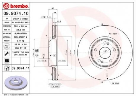 Тормозной диск BREMBO 09.9074.11