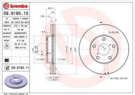 Диск тормозной BREMBO 09.9185.10