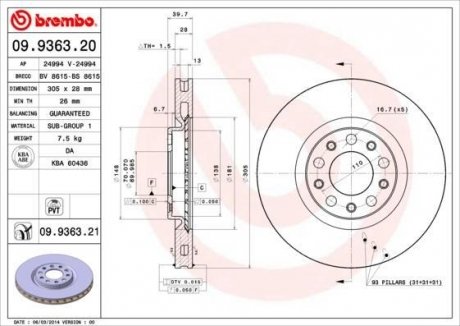 Гальмівний диск Jeep Compass BREMBO 09.9363.20