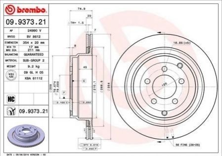 Гальмівний диск BREMBO 09.9373.21