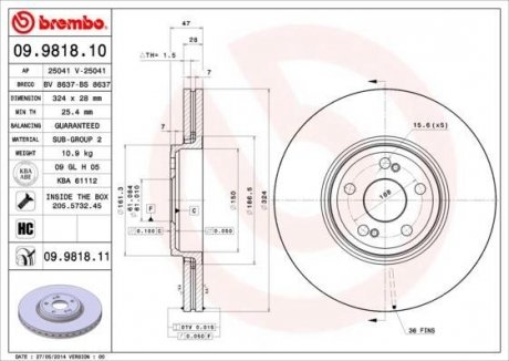 Тормозной диск Renault Espace, Volkswagen Multivan, Transporter BREMBO 09.9818.11