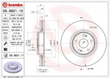 Гальмівний диск Renault Laguna, Espace BREMBO 09.9821.11