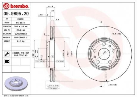 Тормозной диск Renault Scenic, Grand Scenic BREMBO 09.9895.20