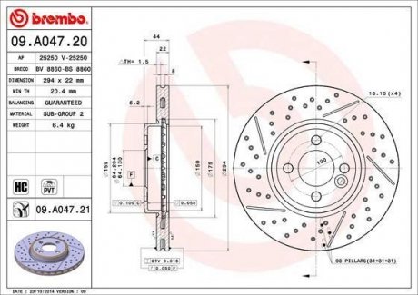 Тормозной диск Mini Cooper, Clubman BREMBO 09.A047.21