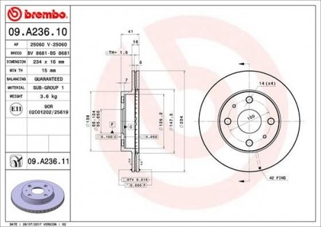 Тормозной диск BREMBO 09.A236.11