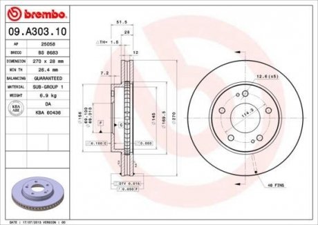 Диск тормозной Mitsubishi L200 BREMBO 09.A303.10