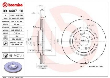 Диск тормозной Honda Civic BREMBO 09.A407.10