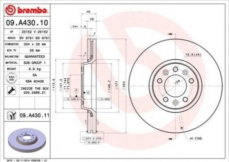 Гальмівний диск Fiat Scudo, Citroen C5, Peugeot Expert, Citroen Jumpy, Peugeot 407 BREMBO 09.A430.10