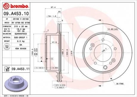 Тормозной диск KIA Sorento BREMBO 09.A453.11