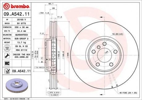 Гальмівний диск BMW X5 BREMBO 09.A542.11