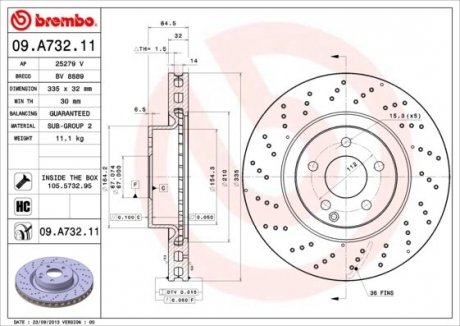 Диск тормозной Mercedes W221, Lexus IS BREMBO 09.A732.11