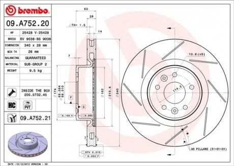 Купить Тормозной диск Renault Megane BREMBO 09.A752.21 (фото1) подбор по VIN коду, цена 4655 грн.