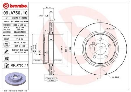 Тормозной диск Mercedes W204, S204, C204, C124, C207, C238, A124, A207, A238 BREMBO 09.A760.11