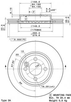 Купить Тормозной диск Mini Cooper, Clubman BREMBO 09.A761.11 (фото1) подбор по VIN коду, цена 2553 грн.