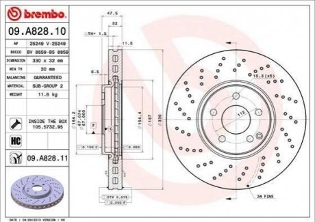 Диск тормозной Mercedes W220, W211, S211 BREMBO 09.A828.11