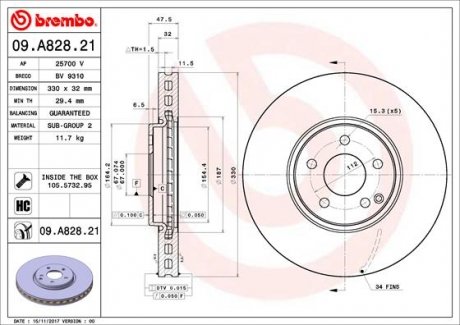 Гальмівний диск Mercedes W211, S211 BREMBO 09.A828.21