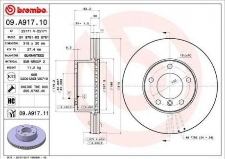 Тормозной диск Mercedes G-Class BREMBO 09.A917.11