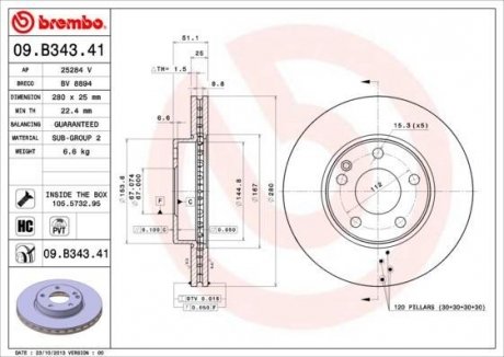 Тормозной диск BREMBO 09.B343.41