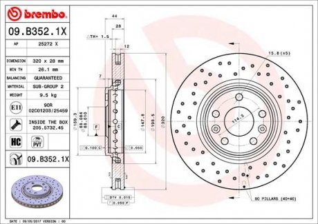 Тормозной диск Renault Latitude, Laguna, Grand Scenic, Clio, Megane, Espace, Scenic BREMBO 09.B352.1X