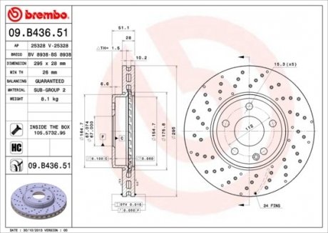 Купити Гальмівний диск Mercedes W246, CLA-Class, W176, GLA-Class BREMBO 09.B436.51 (фото1) підбір по VIN коду, ціна 2767 грн.