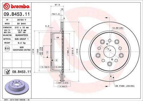Купить Тормозной диск Lexus LS BREMBO 09.B453.11 (фото1) подбор по VIN коду, цена 2957 грн.