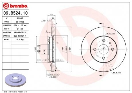 Тормозной диск Daihatsu Sirion BREMBO 09.B524.10