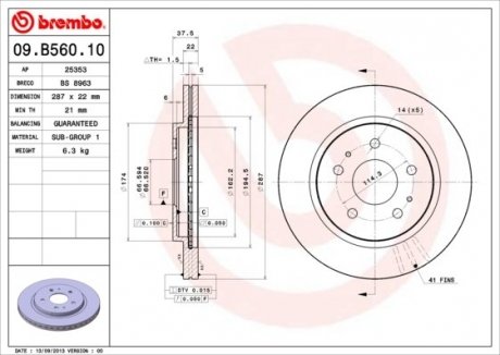 Купить Тормозной диск Daihatsu Terios BREMBO 09.B560.10 (фото1) подбор по VIN коду, цена 3171 грн.