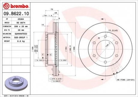 Купить Тормозной диск BREMBO 09.B622.10 (фото1) подбор по VIN коду, цена 3703 грн.