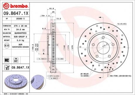 Купити Гальмівний диск Mitsubishi Lancer BREMBO 09.B647.1X (фото1) підбір по VIN коду, ціна 5071 грн.