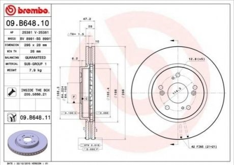 Купити Гальмівний диск Honda CR-V BREMBO 09.B648.10 (фото1) підбір по VIN коду, ціна 2195 грн.