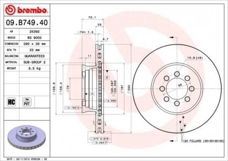 Гальмівний диск Mercedes Sprinter BREMBO 09.B749.40