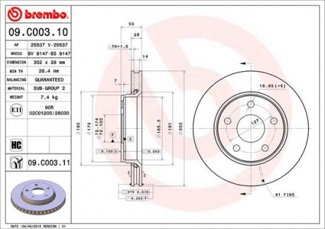 Диск тормозной Jeep Wrangler BREMBO 09.C003.11