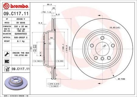 Гальмівний диск BMW F30, F32, F34, F31, F33, F36 BREMBO 09.C117.11