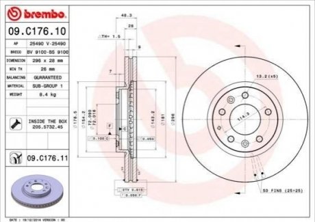 Купить Диск тормозной Mazda CX-7 BREMBO 09.C176.11 (фото1) подбор по VIN коду, цена 2203 грн.