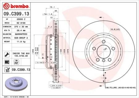 Тормозной диск BMW F30, F32, F34, F31, F33, F36, E87 BREMBO 09.C399.13