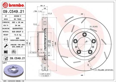 Гальмівний диск Porsche Panamera BREMBO 09.C549.21