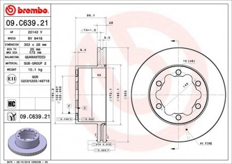 Купить Тормозной диск BREMBO 09.C639.21 (фото1) подбор по VIN коду, цена 3780 грн.