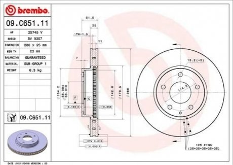 Купити Гальмівний диск Mazda 3 BREMBO 09.C651.11 (фото1) підбір по VIN коду, ціна 2275 грн.