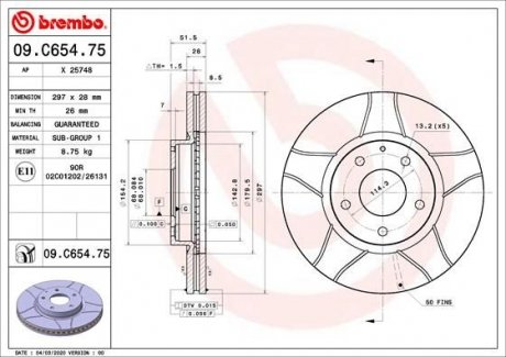 Купить Тормозной диск Mazda CX-5, 6 BREMBO 09.C654.75 (фото1) подбор по VIN коду, цена 5063 грн.