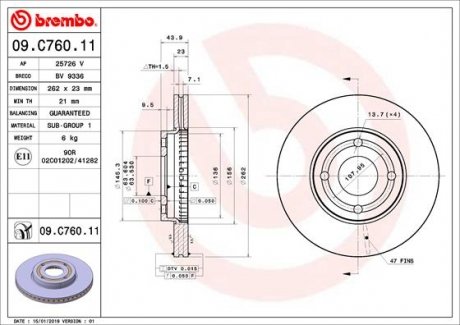 Диск тормозной Ford Fiesta BREMBO 09.C760.11