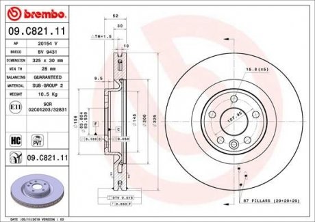 Тормозной диск Land Rover Range Rover, Discovery BREMBO 09.C821.11