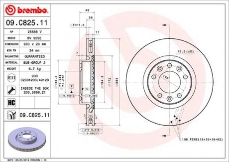 Тормозной диск Citroen C4 BREMBO 09.C825.11