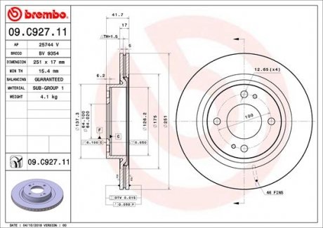 Тормозной диск Mitsubishi Space Star BREMBO 09.C927.11